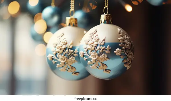 Two Christmas Balls with Delicate Floral Patterns