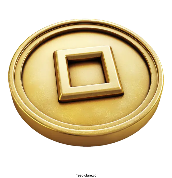 [Transparent Background PNG]Gold Chinese Coin Illustration
