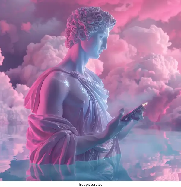 Ancient Deity Embraces Modernity: Smartphone in an Ancient Statue