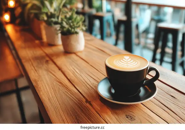Wooden Countertop with Latte Art