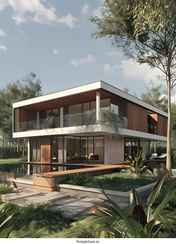 Modern House Design with Swimming Pool and Lush Greenery