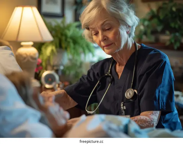 A female doctor is checking on her patient in a hospital room