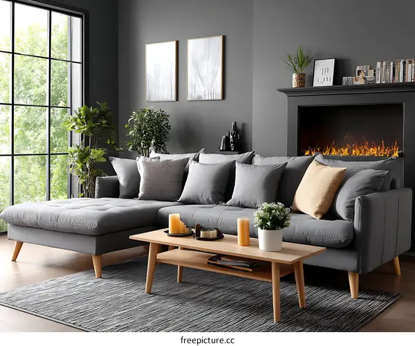 Modern Gray L-Shaped Sofa Living Room Design