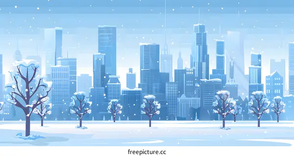 Snowy Winter Cityscape with Trees Illustration
