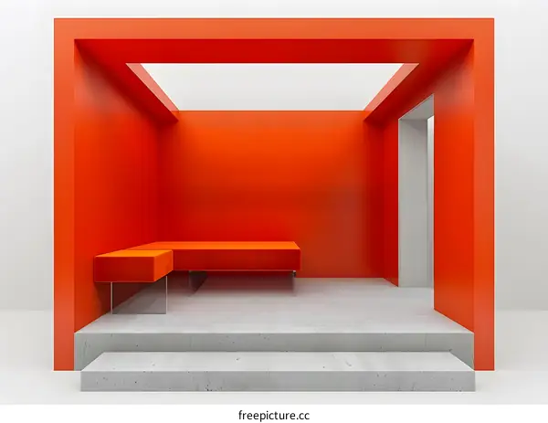 Orange waiting area with concrete steps