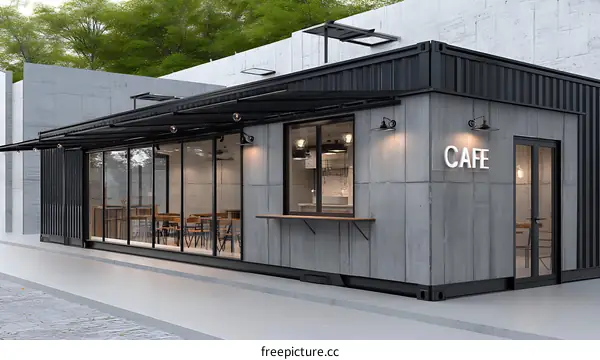 Modern Container Cafe Design Exterior View