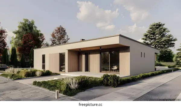 Modern House with Wooden Siding and Large Windows