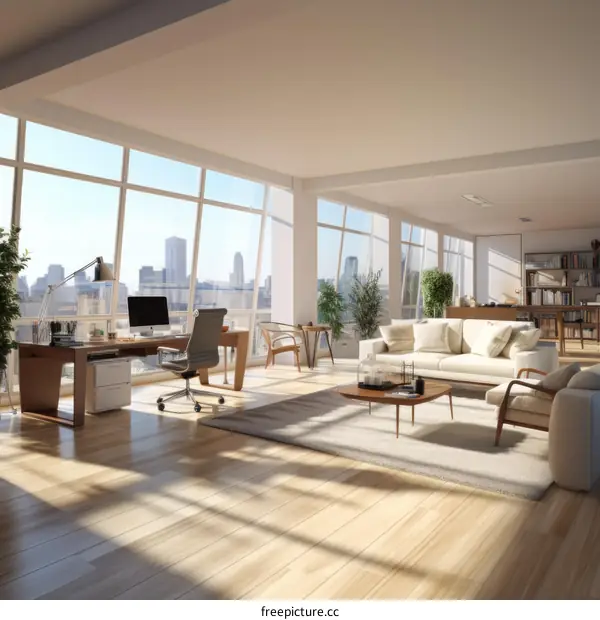 Modern Office Workspace with City View