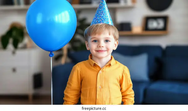 Happy Birthday Boy with Blue Balloon