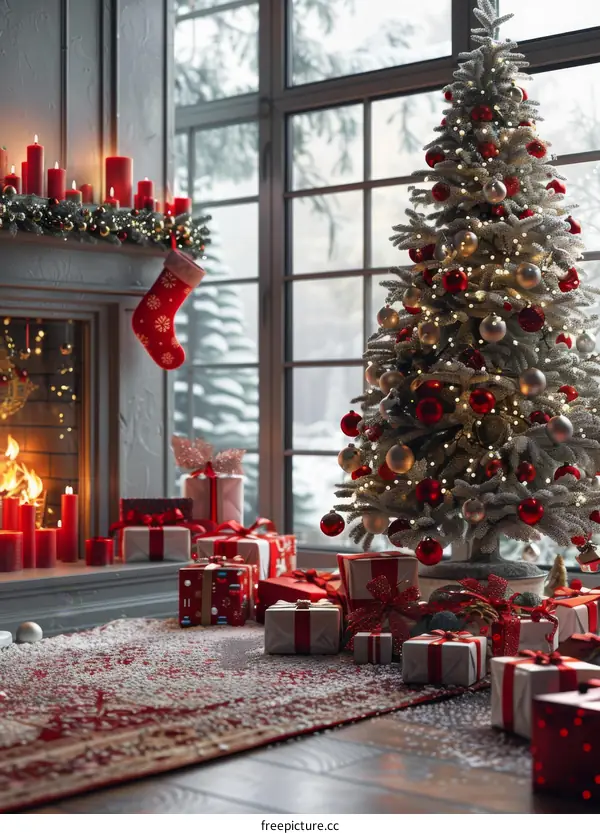 Christmas Tree in Living Room with Gifts