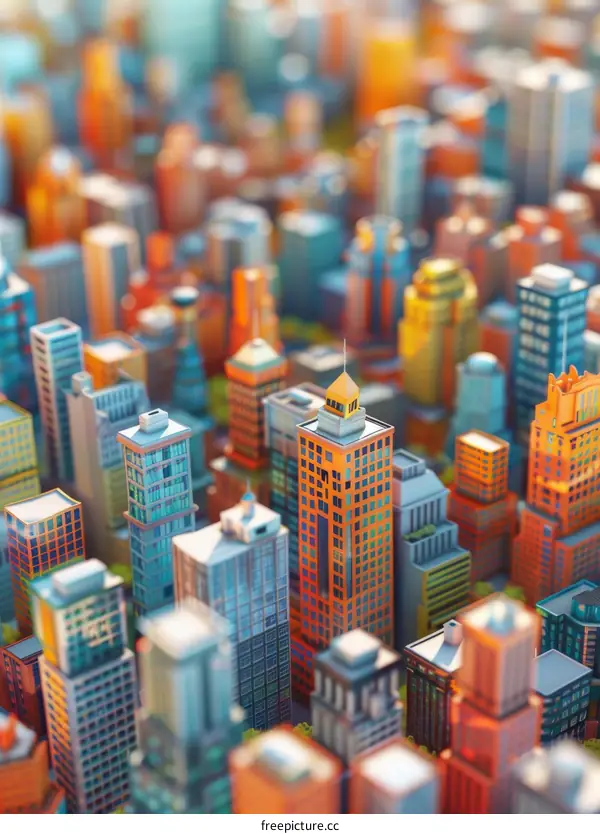 A miniature metropolis with vibrant buildings and a central park