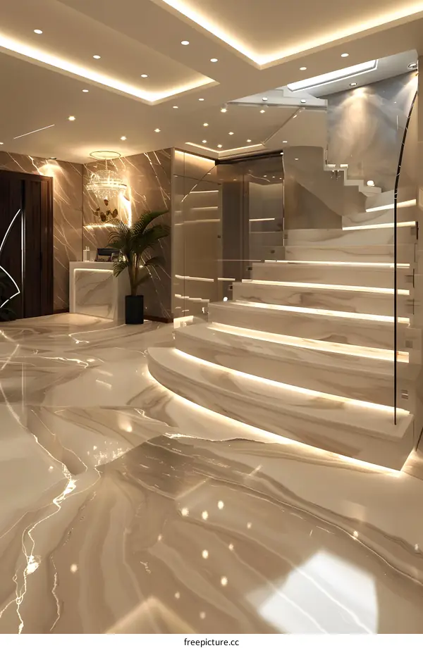 Modern Interior Design Staircase with Marble Floor