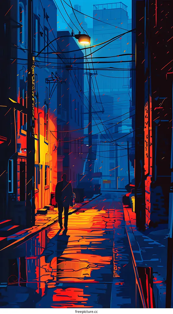 Rainy Night Alleyway Cityscape Illustration