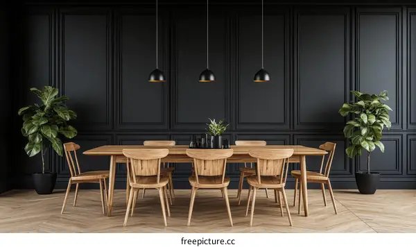 Modern Dining Room Interior Design with Dark Wood Furniture