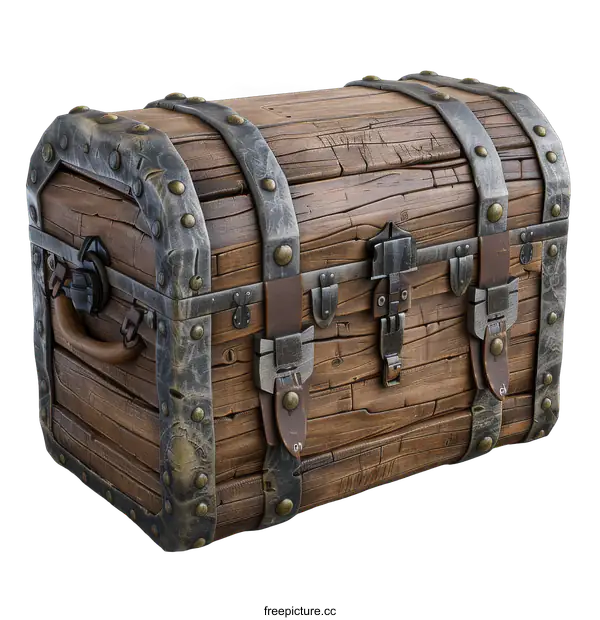 [Transparent Background PNG]Old wooden chest isolated on black