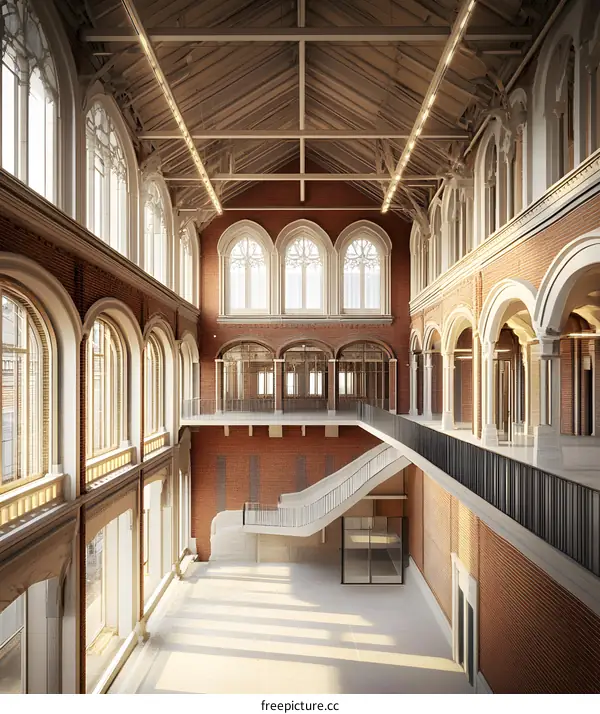 Interior Design of Modern Building with Brick Walls