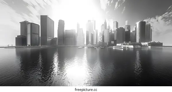Black and white photo of Manhattan, New York City