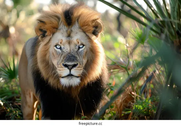 Close up of a male lion staring at the camera