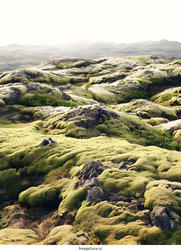 Green Moss Covered Lava Field Landscape