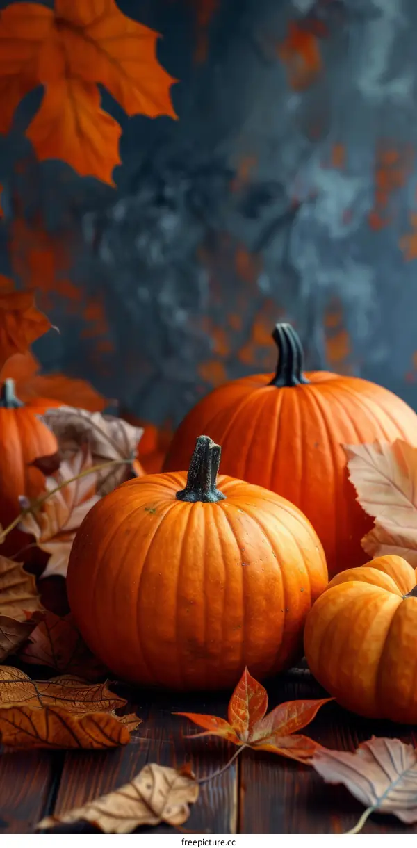 A beautiful still life of pumpkins and fall leaves