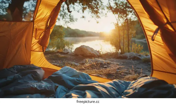 Camping tent at sunset