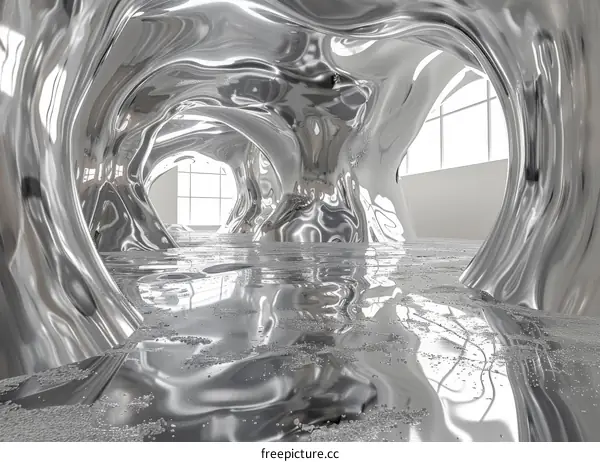 Abstract Silver Metal Sculpture: Organic Form