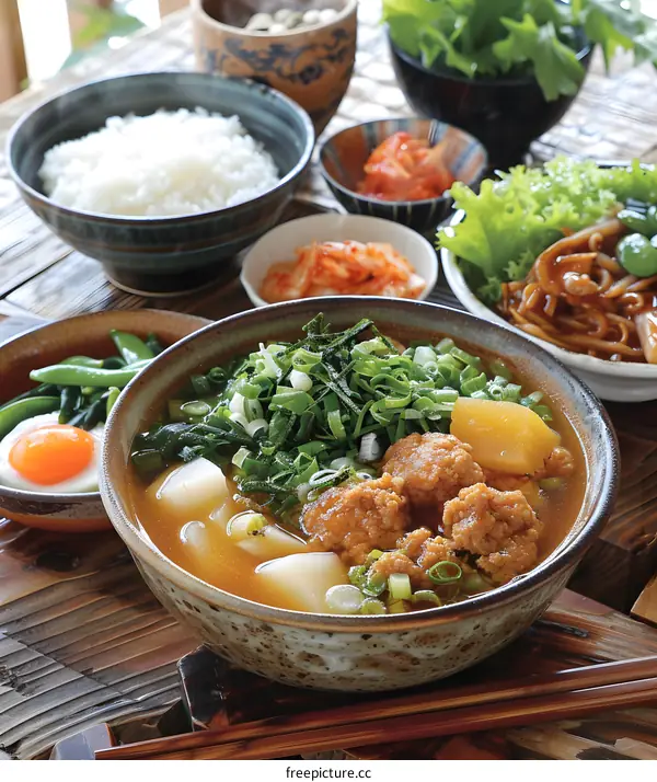 A delicious bowl of Japanese ramen with various side dishes