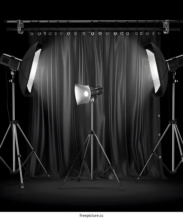Studio Lighting Setup With Black Curtains