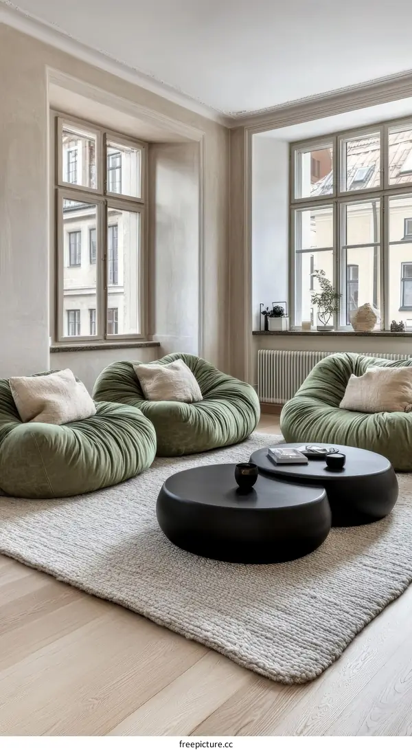 Modern Living Room Interior Design with Green Sofa