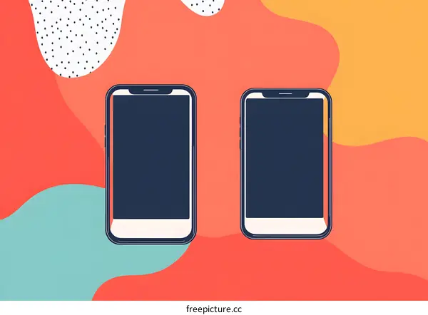 Two Black Smartphones with Blank Screen on Abstract Background