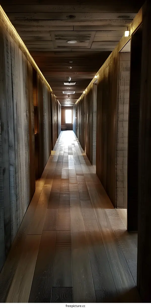 Wooden Hallway Interior Design with Light at the End
