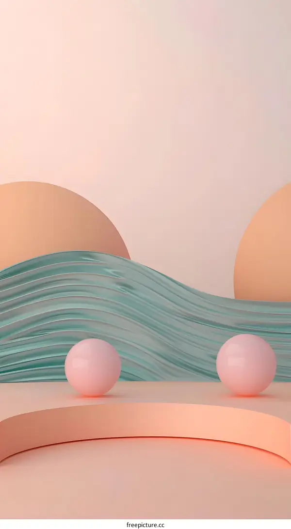 Abstract Minimalist Background with 3D Pink and Green Shapes