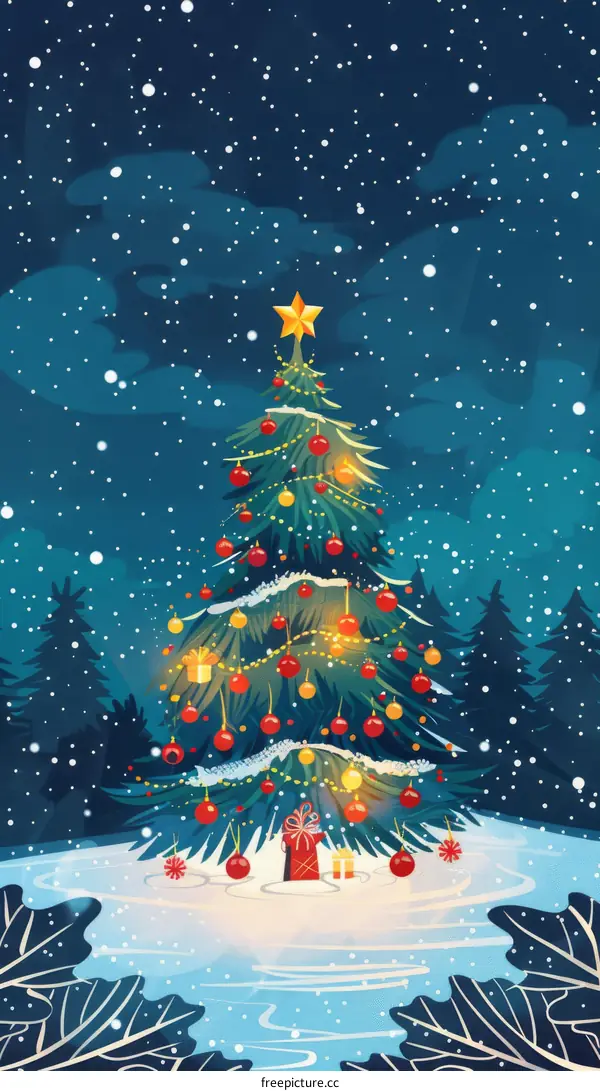 Christmas Tree in Winter Night