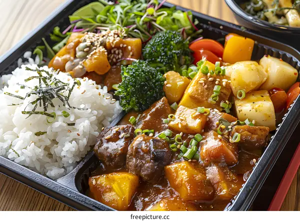 Korean food in a plastic container