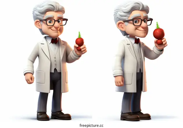 Cartoon Scientist Holding a Tomato