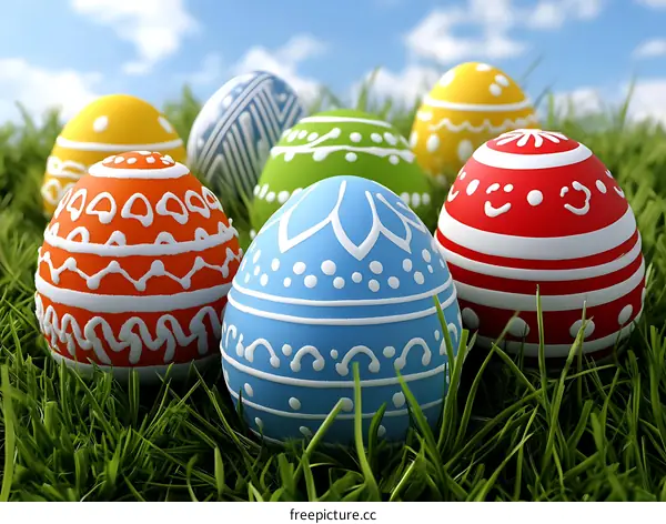 Colorful Easter Eggs in Grass