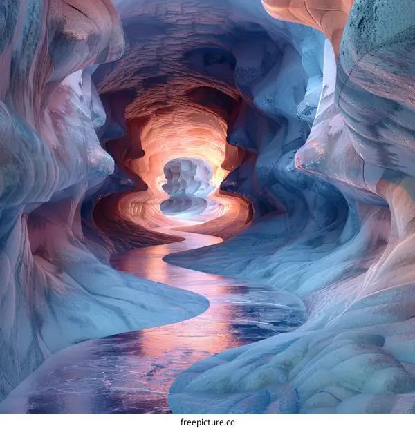 Glowing Ice Cave with River - Surreal Fantasy