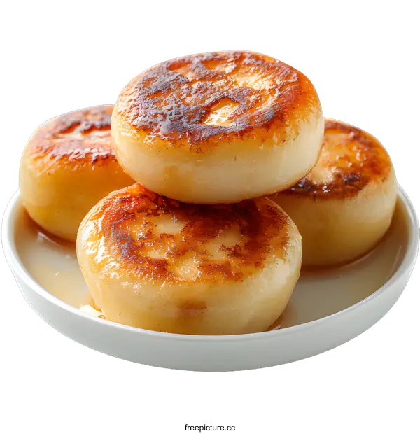 [Transparent Background PNG]Golden Fried Buns on a Plate