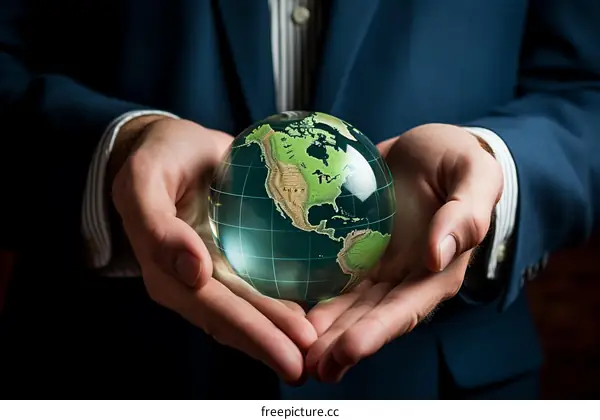 Businessman holding a crystal globe in his hands