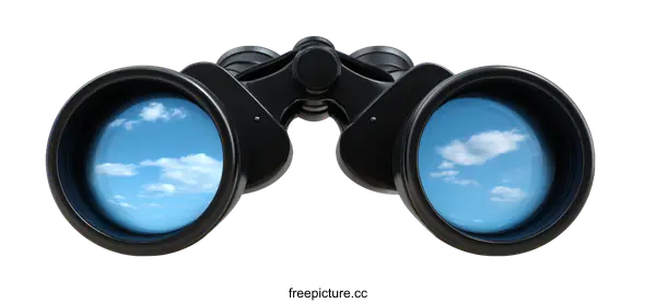 [Transparent Background PNG]Black Binoculars Showing a Blue Sky with Clouds
