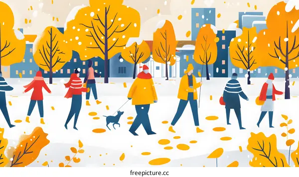 People Walking in the Park on a Snowy Day