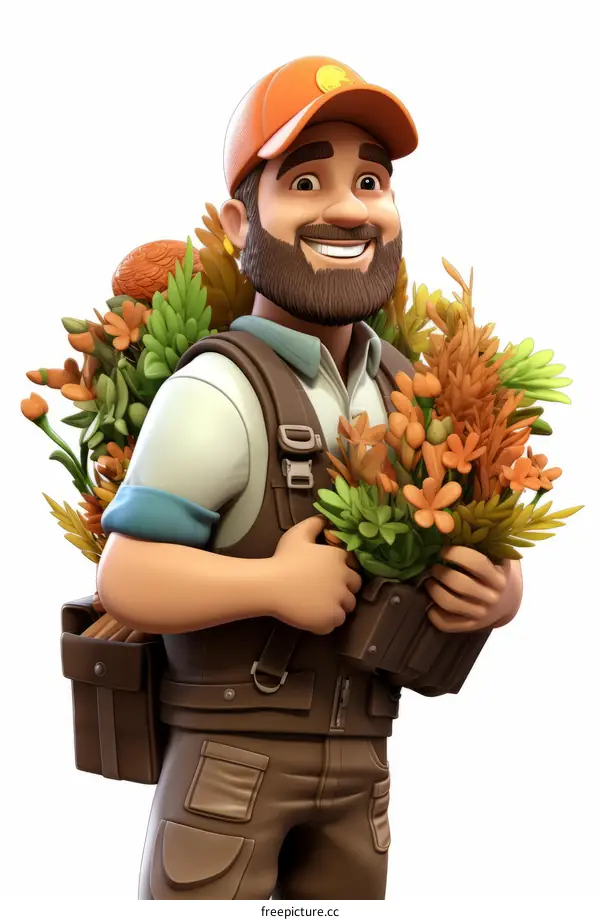 Male florist holding flowers