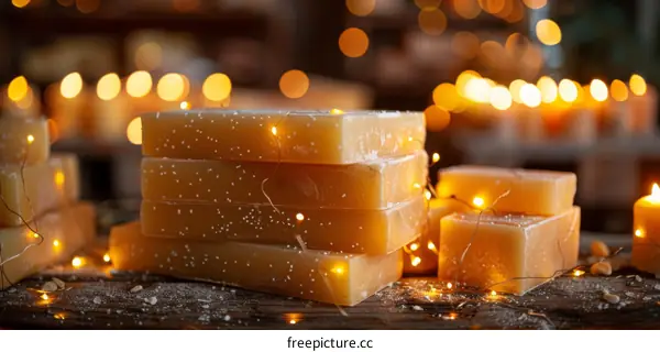 Handmade Soap Bars with Natural Ingredients Resting on Wooden Table