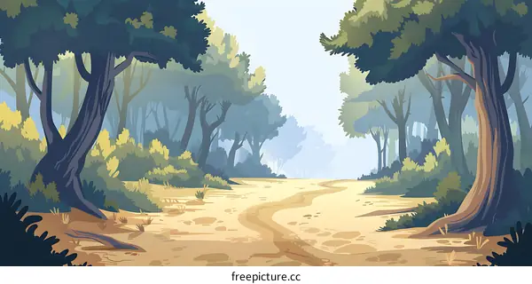 Path Through Green Forest Landscape Illustration