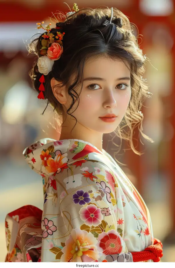 Portrait of a beautiful young woman in a kimono