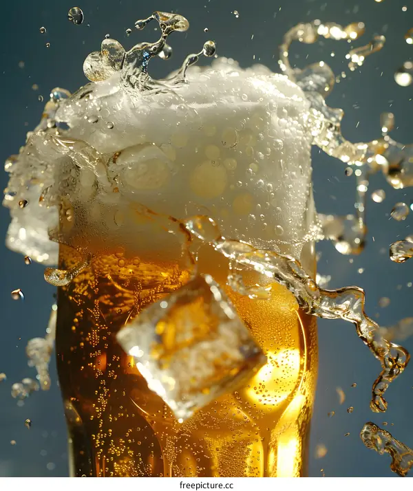 Close Up of Beer with Ice and Splash