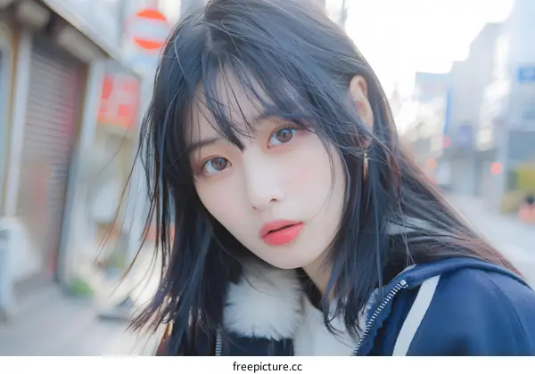 Portrait of a Beautiful Asian Woman with Black Hair