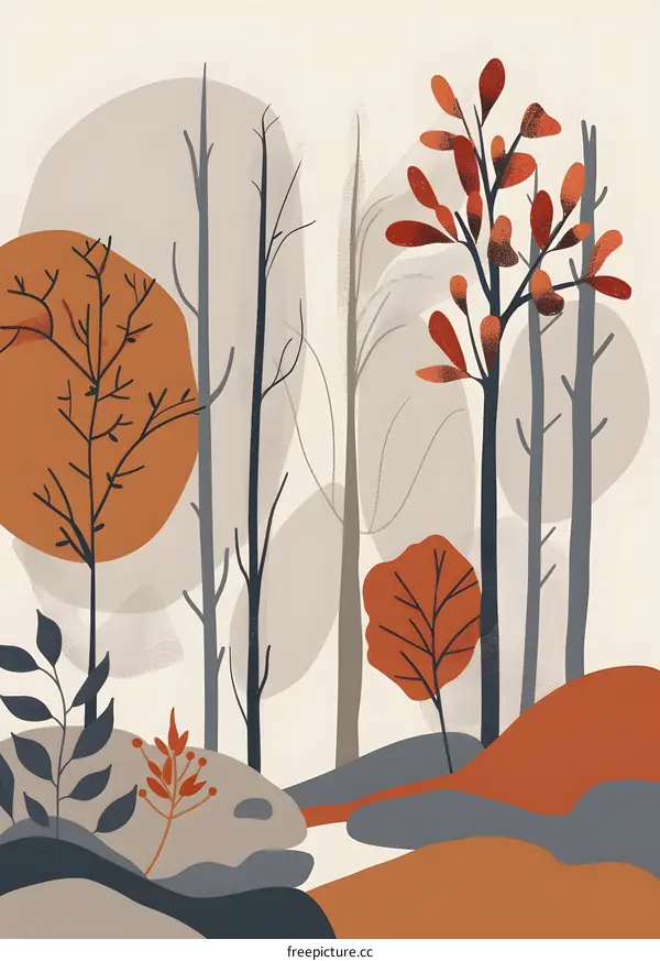 Abstract Autumn Forest Landscape Painting