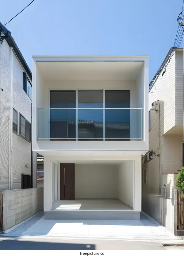 Modern Minimalist White House Exterior with Balcony