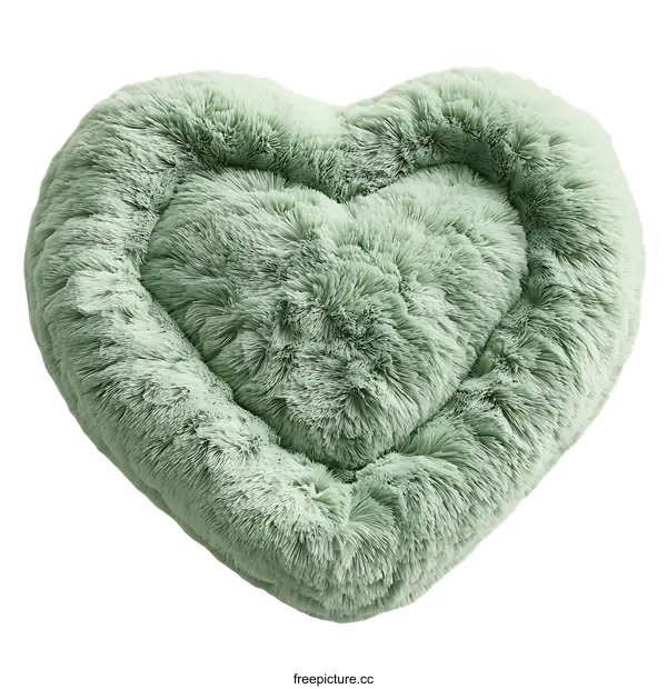 [Transparent Background PNG]Heart Shaped Plush Pet Bed in Sage Green